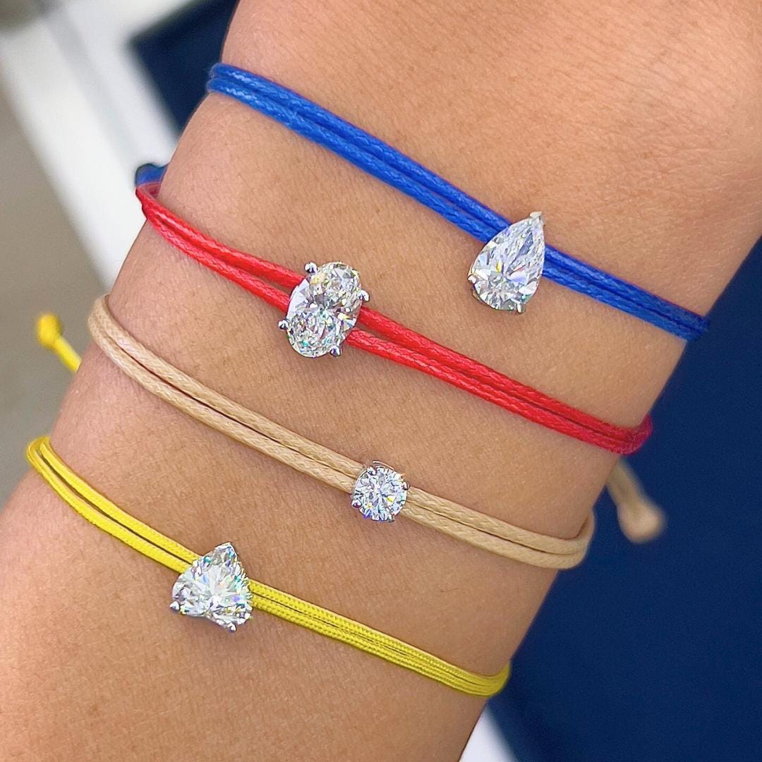 צמיד סוליטר חוט יהלום זהב 14 קראט תליון יהלום אדום חוט עגול יהלום חתוך אליפסה תכשיט לב טיפה לאמא מתנה עבורה